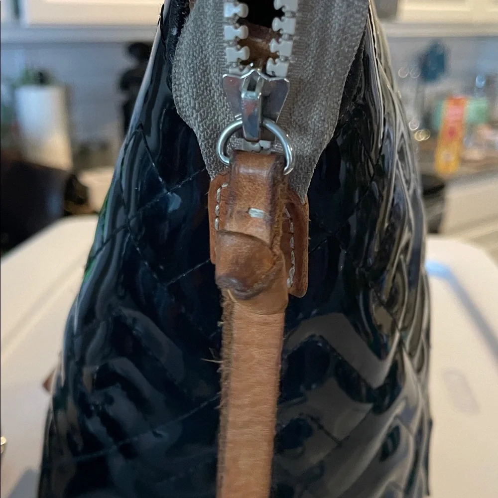 Consuela Black Patent Leather Bag with Tan and Green Accents - Picture 5 of 7